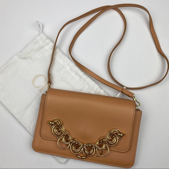 Chloe Tan Leather Mini Drew Bijou Crossbody Gold Chain Shoulder Bag - Picture 4 of 16